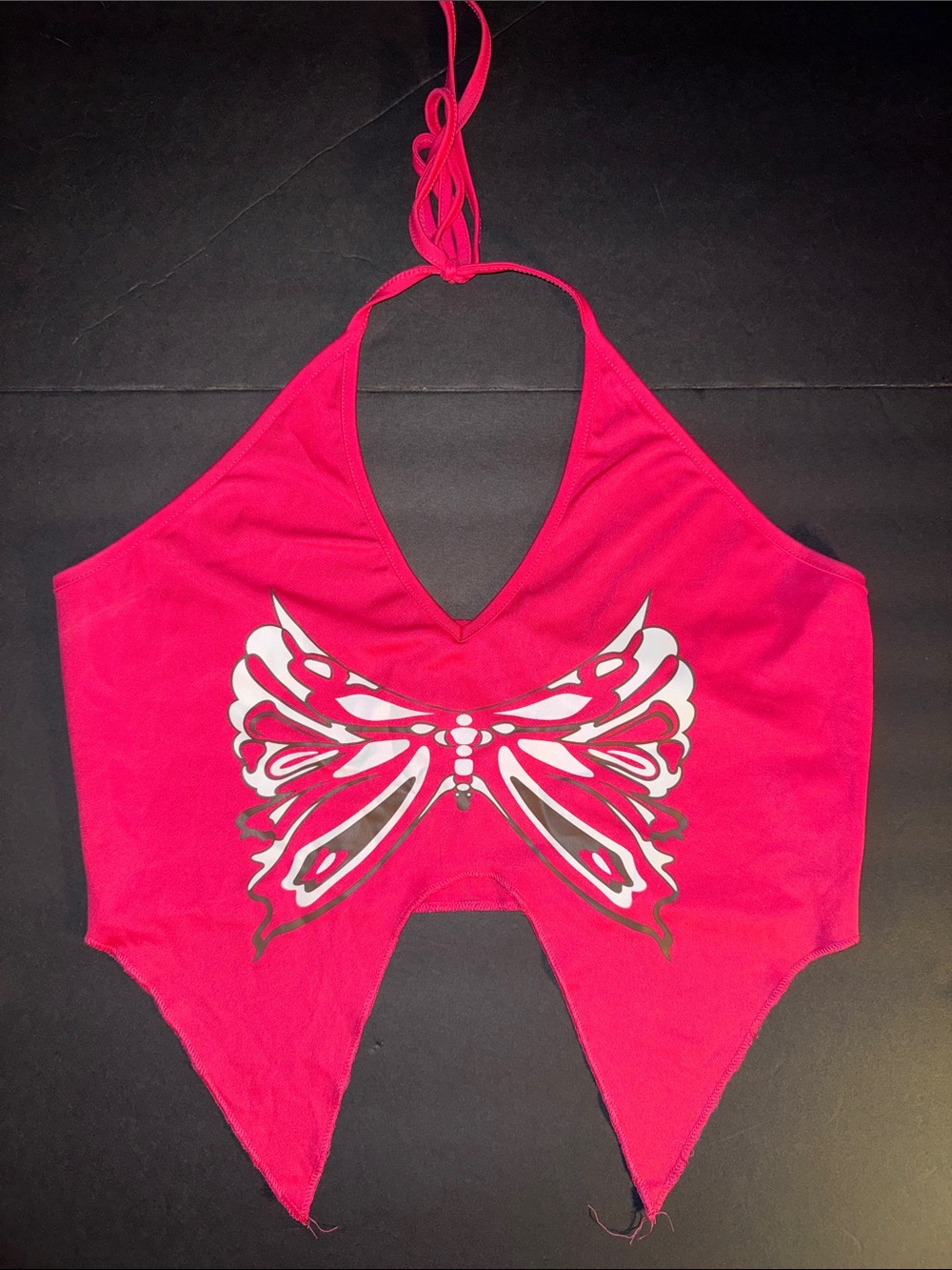 Hot Pink Halter Butterfly Graphic Crop Top